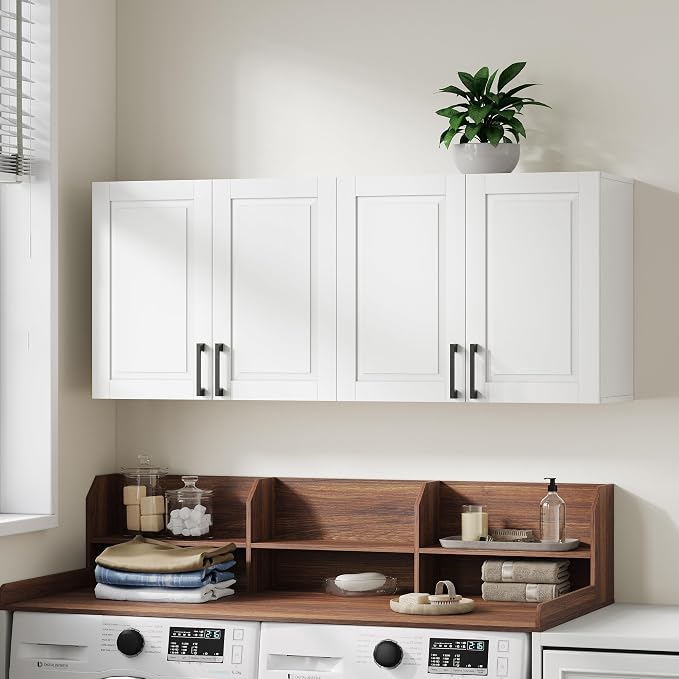 ChooChoo Laundry Room Cabinets, 4 Doors Wall Mounted Storage Cabinet, Kitchen - Image 8