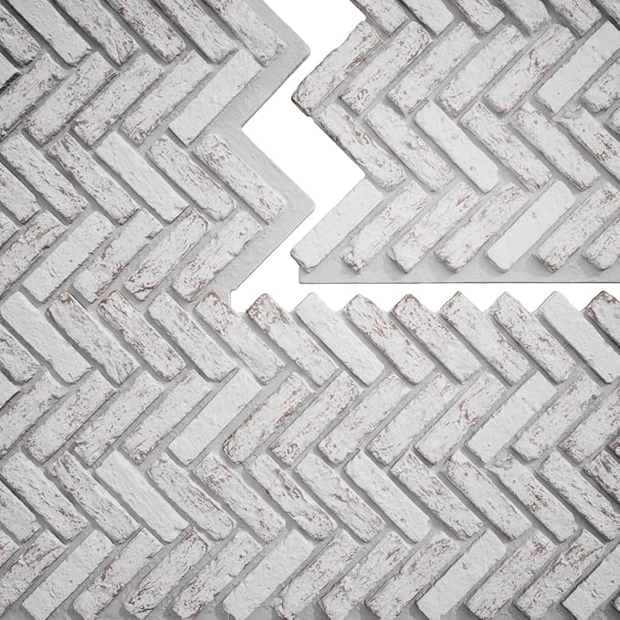 EverStone Herringbone Faux Brick Panel, 46 1/2"W x 25 1/4"H x 1"D, Rustic White - Image 9