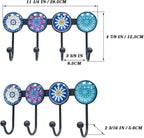 Coat Rack Wall Mounted with 4 Hooks, Round Blue Pattern Decorative Wall Hooks - Image 3