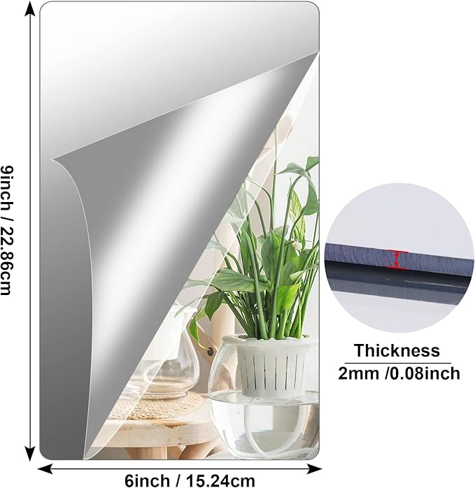 JUNEBRUSHS 8 Pack Self Adhesive Acrylic Mirror, 6X 9 Inch Mirror Tiles - Image 2