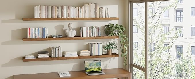 ROGMARS 72 Inches Long Walnut Floating Shelves, Rustic Solid Wood Farmhouse - Image 5