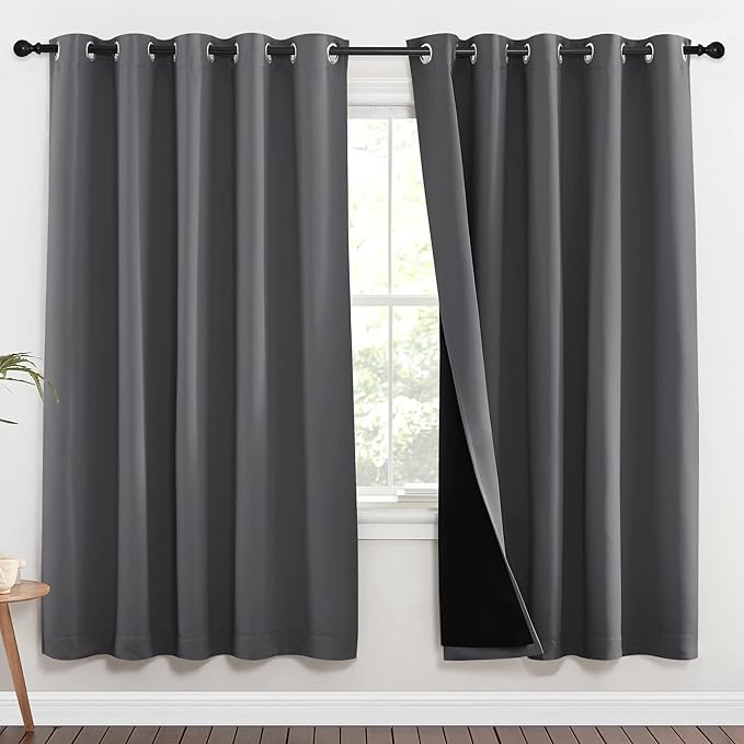 NICETOWN Grey Full Shade Curtain Panels, Pair of Energy Smart & Noise Blocking - Image 2