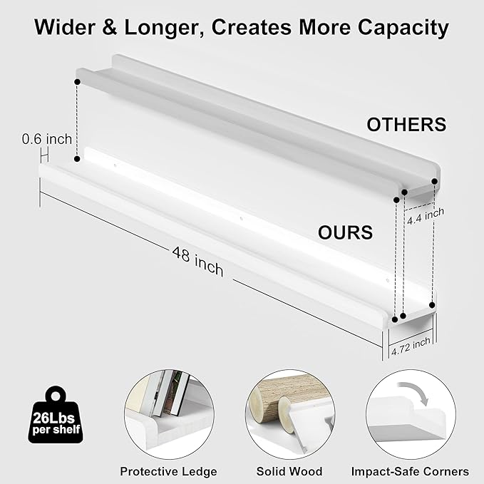 Love-KANKEI 48 Inch Long Floating Shelves Wall Mounted Set of 2, Large Wood - Image 3