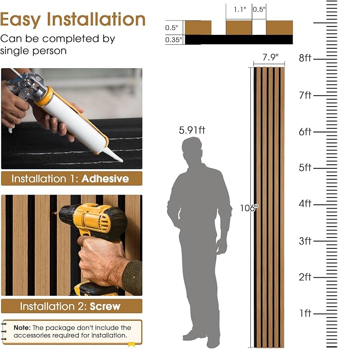 Wood Slat Wall Panels 4 Pack 94.5" x 7.9", Acoustic Wooden Panel - Image 5