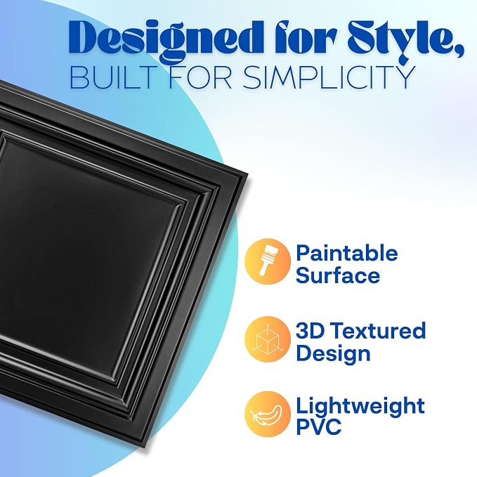 Art3d 48-Pack PVC Drop Ceiling Tiles, 2ft x 2ft, Deep Black - Image 3