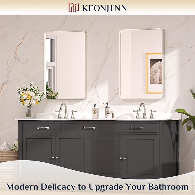 Keonjinn 20 x 30 Inch Brushed Nickel Bathroom Mirrors - Image 2