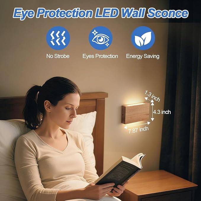 Wood Wall Sconce Indoor Wall Lights Hardwired 1 Pack Up and Down Wall Mount - Image 5