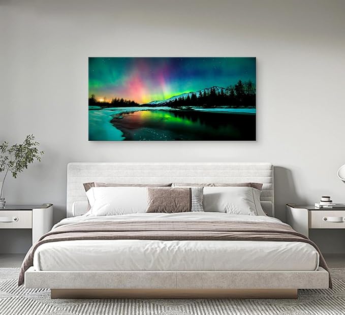 Cao Gen Decor Art S01998 Wall Art Aurora scenery Painting on Canvas Stretched - Image 7