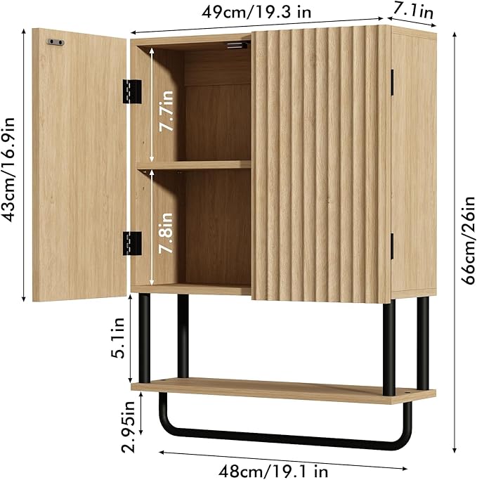 RUSTOWN Fluted Bathroom Wall Cabinet - Image 3
