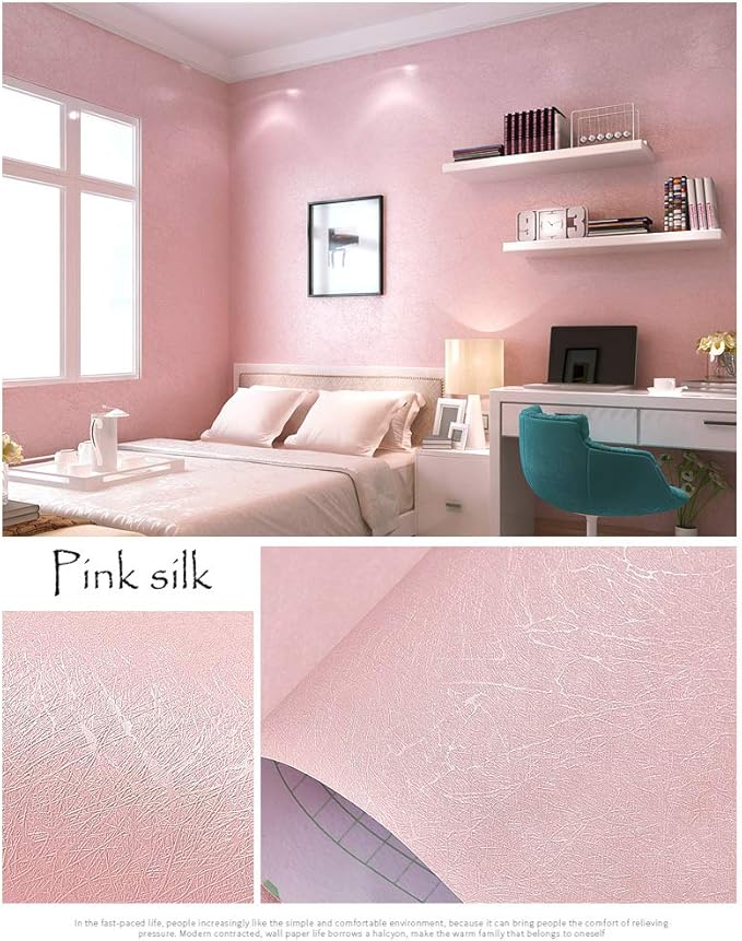 Cohoo Home 512inL 15.7inW Silk Pink Wallpaper Peel and Stick Contact Paper Pink - Image 5