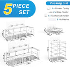 Shower Caddy 5 Pack, Adhesive Shower Organizer - Image 7