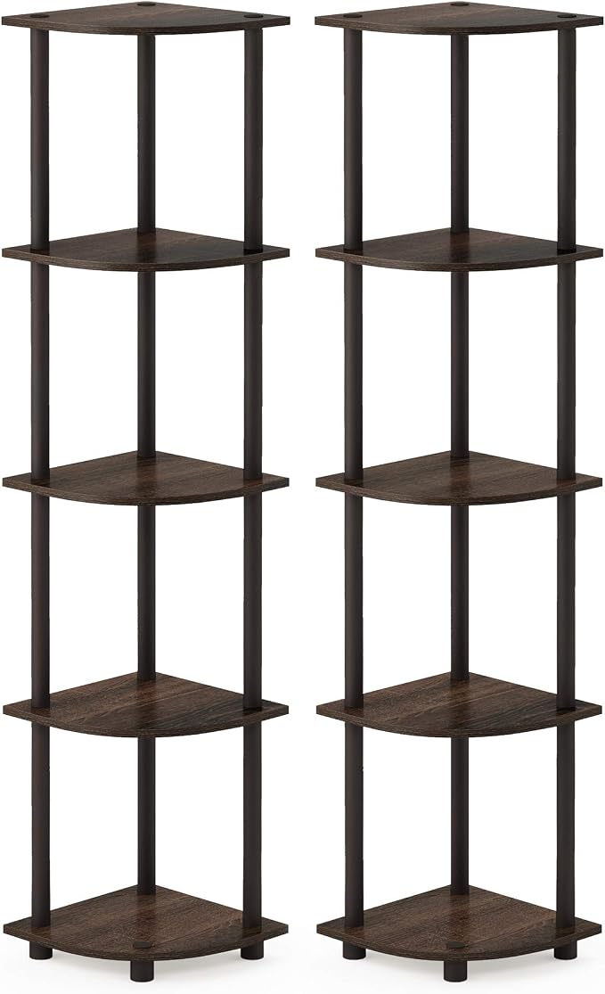 Furinno TURN-N-TUBE Corner Shelf Set of 2, 5-Tier Corner Bookshelf, Open - Image 3