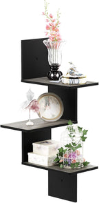 Furinno Rossi Wall Mounted Shelves 3-Tier Rectangle French Oak Grey/Black - Image 6