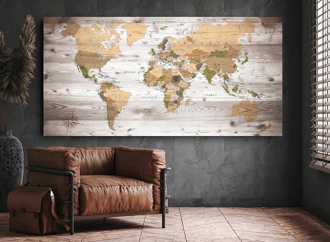 canvas Wall Art 20“x40 lagre map of the world Painting Ready to Hang Framed - Image 7