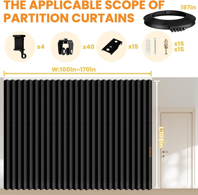 Room Divider Curtain Sets with Flexible Ceiling Track, Privacy Soundproof - Image 3