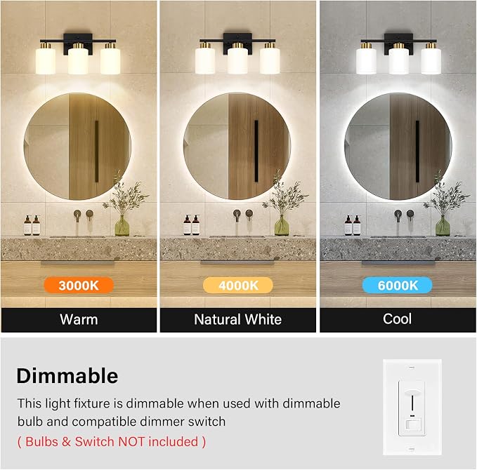 FonmYim Black and Gold Bathroom Light Fixtures, 3-Light Modern Vanity Light - Image 5