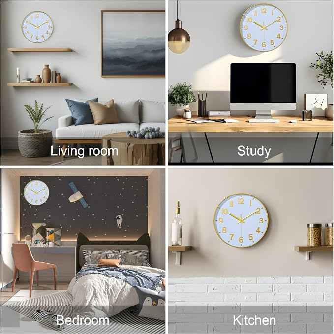 Gold Wall Clock, 8 Inch Wall Clocks Battery Operated, Round Modern Non Ticking - Image 7