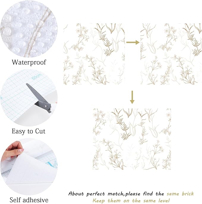 Timeet Botanical Floral Peel and Stick Wallpaper Beige Wildflower Self Adhesive - Image 5