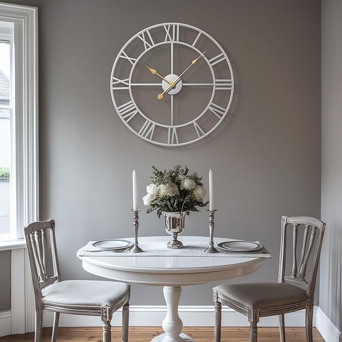Cuspin 24 Inch Large Silver Wall Clock, Battery Operated Silent Non Ticking - Image 2