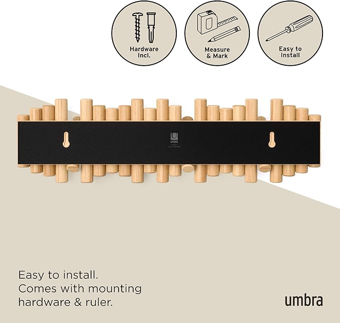 Umbra Picket Coat Rack with 8 Hooks – Natural Wall-Mounted Coat Rack with - Image 6