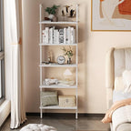 aboxoo Ladder Shelf White Wooden Bookshelf 5-Tier Wall-Mounted Open Wood Rack - Image 2