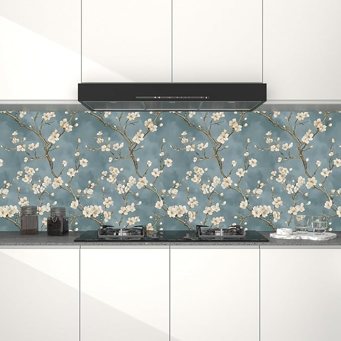 Blue Floral Wallpaper Peel and Stick Vintage White Flowers Contact Paper Vinyl - Image 3