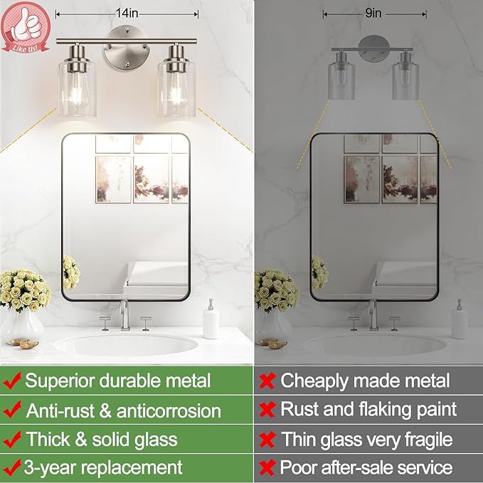 Zarbitta 2-Light Bathroom Light Fixtures, Brushed Nickel Vanity Light, Modern - Image 3