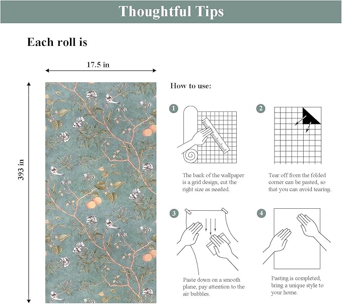 Laatse Green Floral Wallpaper Peel and Stick Bird Wallpaper 17.5" x 393" - Image 8