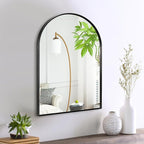 16" x 20" Black Arched Mirror, Arch Bathroom Wall Mirror, Metal Frame Arched by Minuover