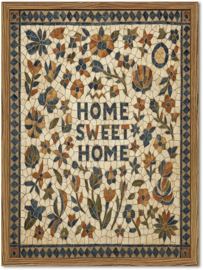 Vintage Mosaic Floral Wall Art Home Sweet Home Tile Florals Wall Decor Painting by YYNISPINWallArt