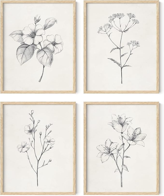 HAUS AND HUES Grey Floral Wall Art by HausandHuesArtPrints