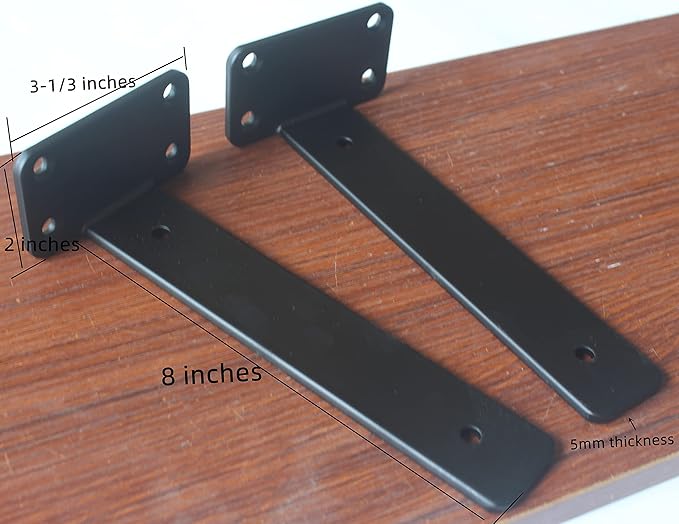 6 Pack - 8 inch Black Hidden L Shelf Bracket Iron Floating Shelf Brackets - Image 2