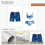 Liyark Set of 2 Retro Navy Blue And White Swimsuit Art Posters Beach Bathing - Image 2