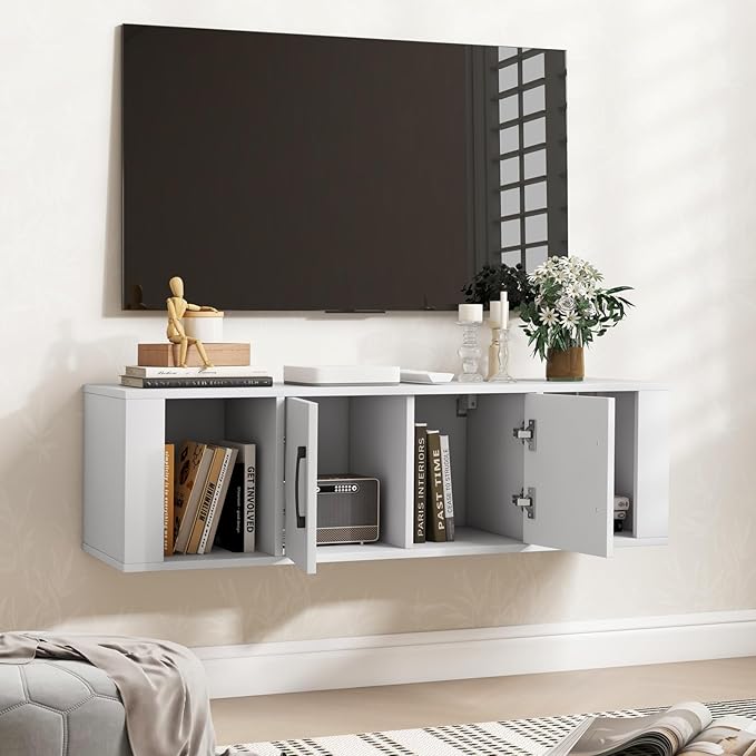 Giantex Wall Mounted Storage Cabinet 2 Cube Floating Media Hanging Desk W/2 - Image 2
