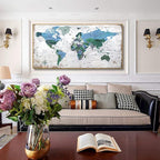 Framed Wall Art World Map Wall Art Canvas Picture 20inchx40inch Large Blue Map - Image 3