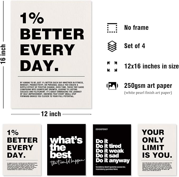 DSHFG Motivational Inspirational Office Wall Art Decor Prints Set of 4 - Image 2