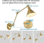 TRLIFE Wall Sconces Plug in, Dimmable Wall Sconces Brushed Brass Swing Arm Wall - Image 2