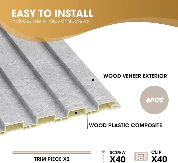 OUZUGIE WPC Acoustic Slat Wall Paneling, Living Room, TV Background, Study Room - Image 4