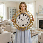 SwallowLiving 24 Inch Vintage Iron Large Metal Frame Gold Wall Clock Silent - Image 2