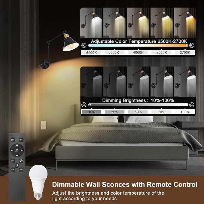 TRLIFE Dimmable Wall Sconce, Remote Control Plug in Wall Sconces Dimming - Image 3