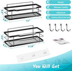 Moforoco Shower Caddy Shelf Organizer Rack, Self Adhesive Black Bathroom - Image 6