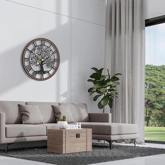 Micasso Rustic Oversize Wall Clock: 35Inch Farmhouse Tree of Life Metal - Image 7