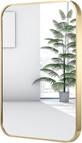 24x36 Inch Gold Bathroom Mirror, Brushed Gold Metal Framed Rectangular Mirror by JENBELY