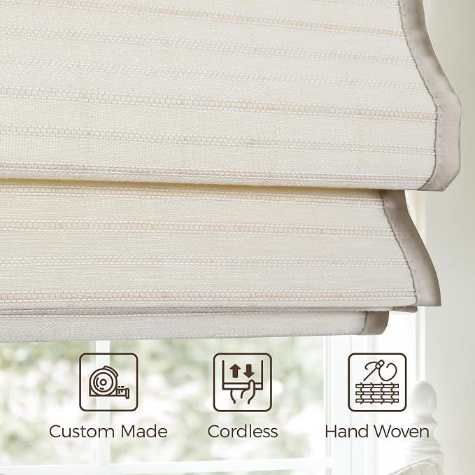 TWOPAGES Natural Woven No Drill Roman Shades, Custom Cordless Blackout Bamboo - Image 4