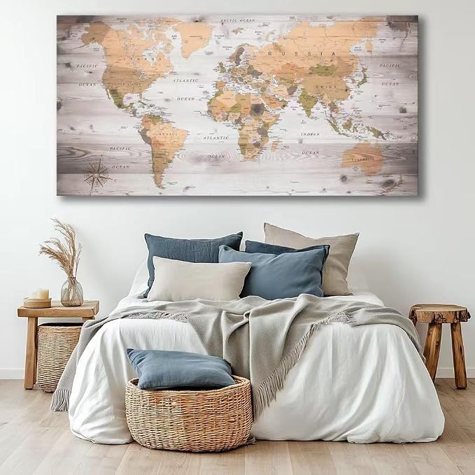 canvas Wall Art 24“x48 lagre map of the world Painting Ready to Hang Framed - Image 3