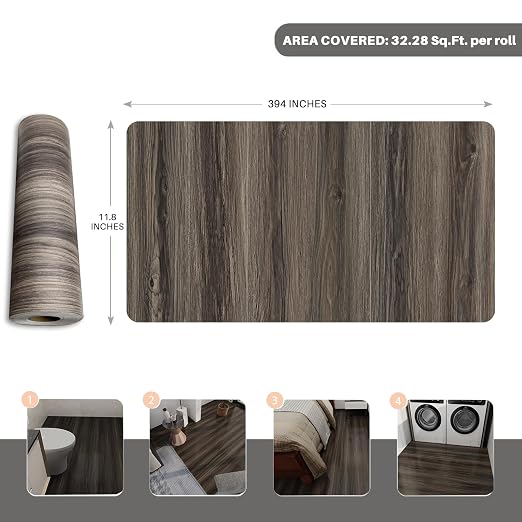 Wood Grain Peel and Stick Floor Tiles – 11.8” Width, Full Roll Length of 394" – - Image 5