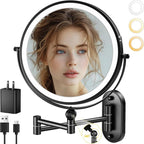 9" Wall Mounted Lighted Makeup Mirror, 4000mAh Rechargeable Double Sided 1X/10X by IMIKONA