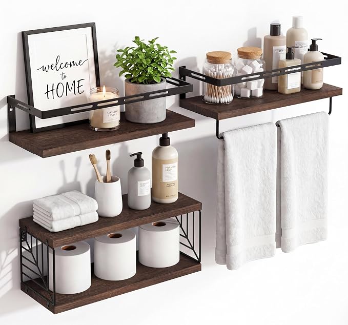 Fixwal Wall Mounted Bathroom Shelves Over Toilet, Rustic Wood Floating Shelves by Fixwal