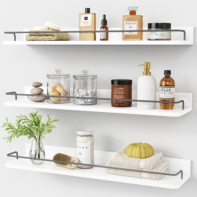Forbena Floating Shelves for Wall 24 Inches Long, Modern White Wall Shelving by Forbena