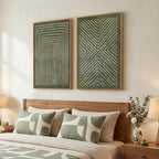 Large Framed Green Abstract Wall Art, 2 Piece Modern Canvas Prints Paintings - Image 2